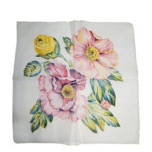 Vintage Floral Print Handkerchief 13" Square Cotton Blend Pink Yellow Flowers